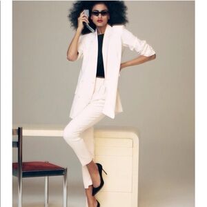 NWT IMAAN x FRAME DENIM Pleated Trousers Off White Dress Pants Wool Size 10